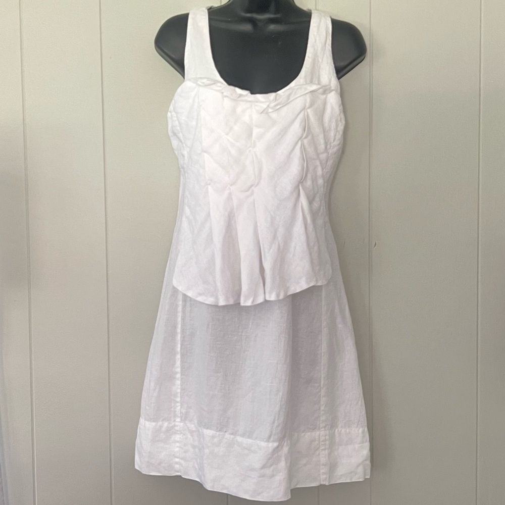100% Capri White Linen Sleeveless Pleated  Dress Made In Italy Chic Minimalist M